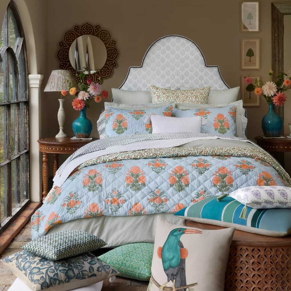 Anthropologie John Bradshaw Bipin Tangerine Quilt- Queen